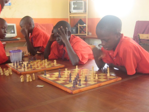 Students thinking hard during the chess tournament